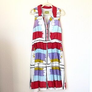 Floreat Anthropologie Midi Dress Colorblock Art A-Line Sleeveless Cotton